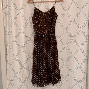 Classy brown with white polka dot late summer/ fall cocktail dress.